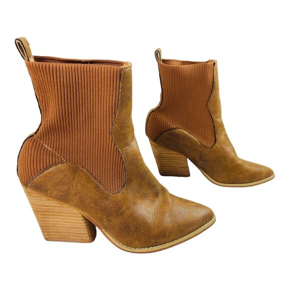 Oasis Society Women's Pointed Toe Stretch Ankle Boots Cognac Brown Leather US 7 - Picture 2 of 8